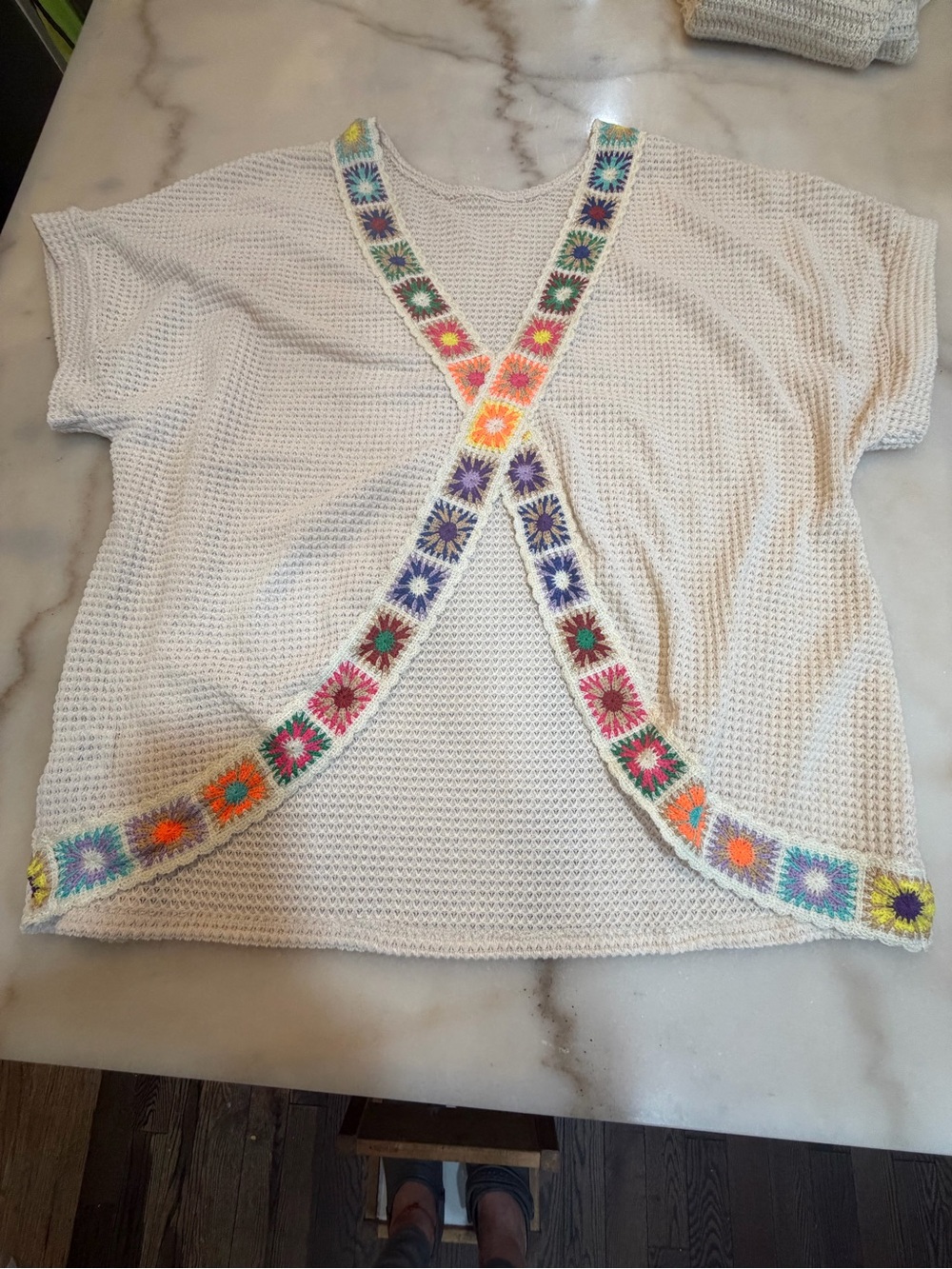 SHEIN White Crochet Tunic with Multicolor Crochet Floral Trim